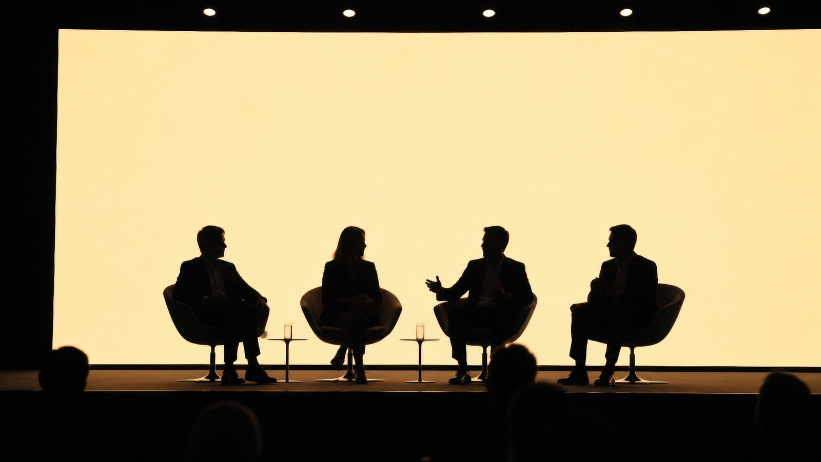 Encontro corporativo com participantes em diálogo